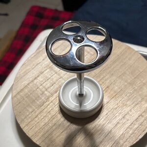 Silver and White Marble Metal Tooth Brush Holder